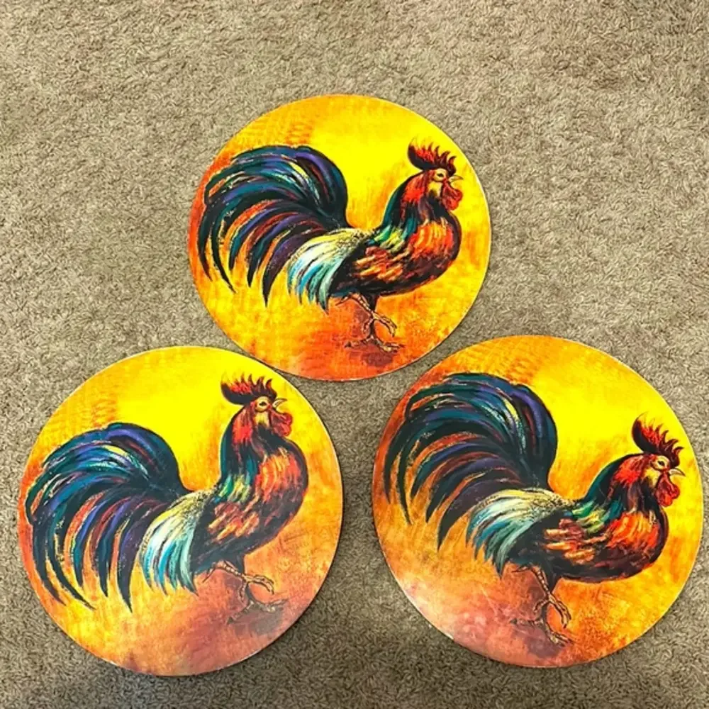 Rooster 3D Print Coaster Set Farmhouse Kitchen Decor Cork Base Absorbent